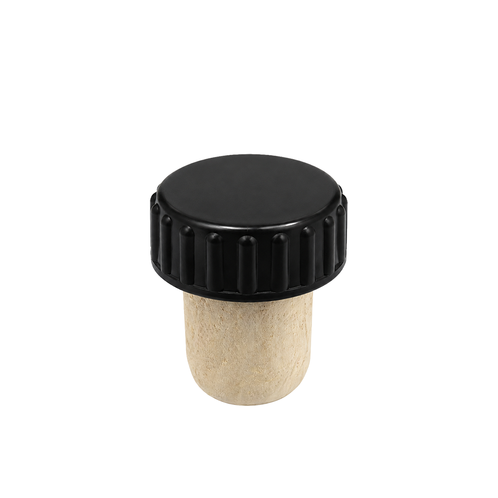 BOUCHON TÊTE PLASTIQUE NOIR EN LIEGE NATUREL 23-20x16