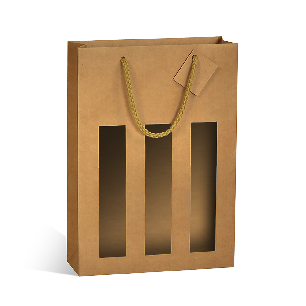 SAC 3 BOUTEILLES KRAFT NATUREL AVEC FENÊTRES