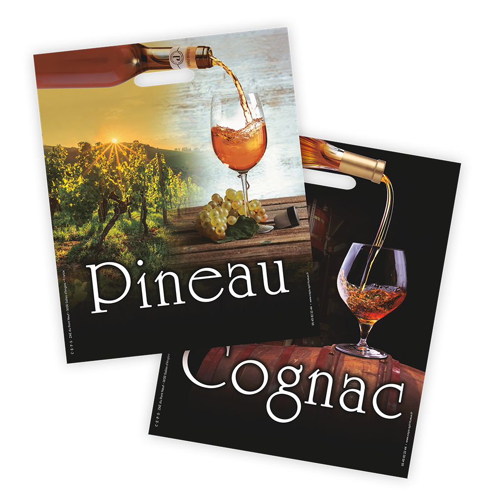 SAC PLASTIQUE 3 BOUTEILLES PINEAU/COGNAC