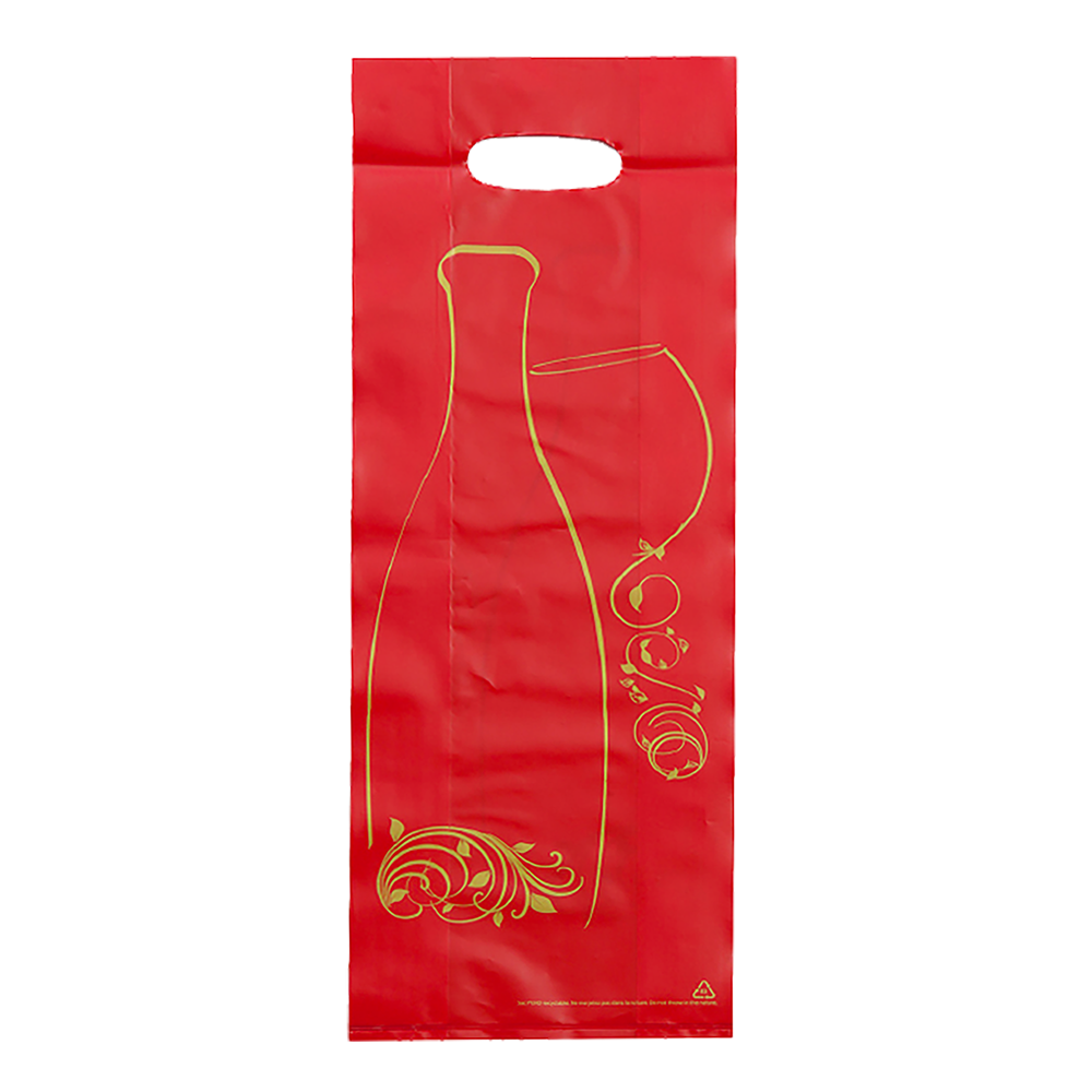 SAC PLASTIQUE 2 BOUTEILLES ROUGE/OR