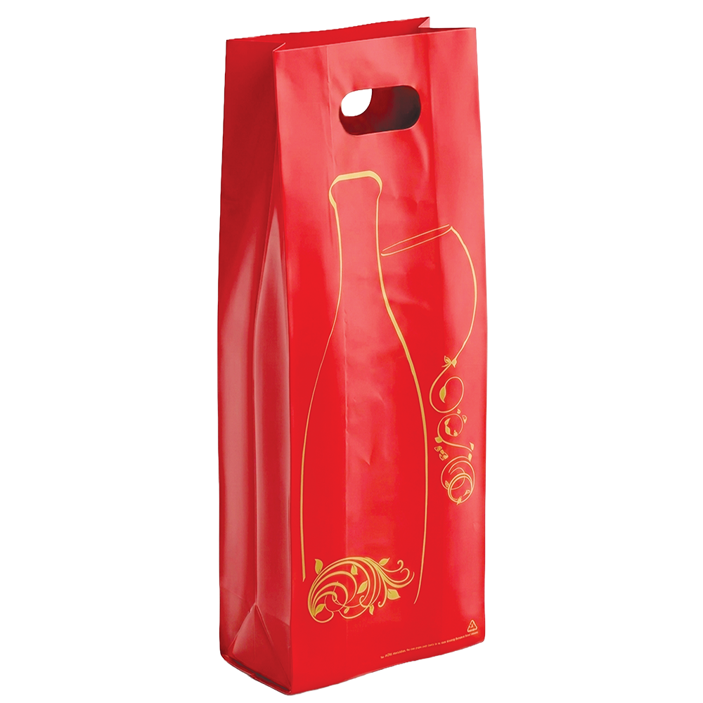 SAC PLASTIQUE 2 BOUTEILLES ROUGE/OR