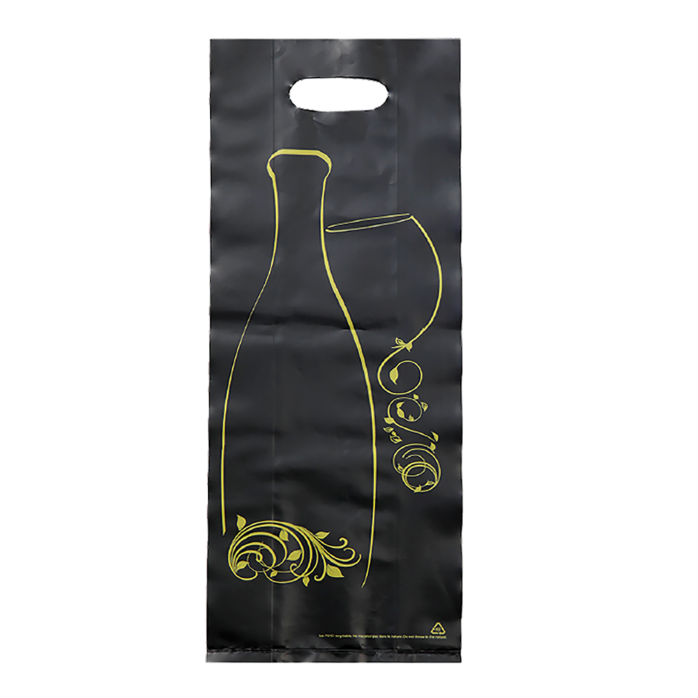 SAC PLASTIQUE 2 BOUTEILLES NOIR/OR