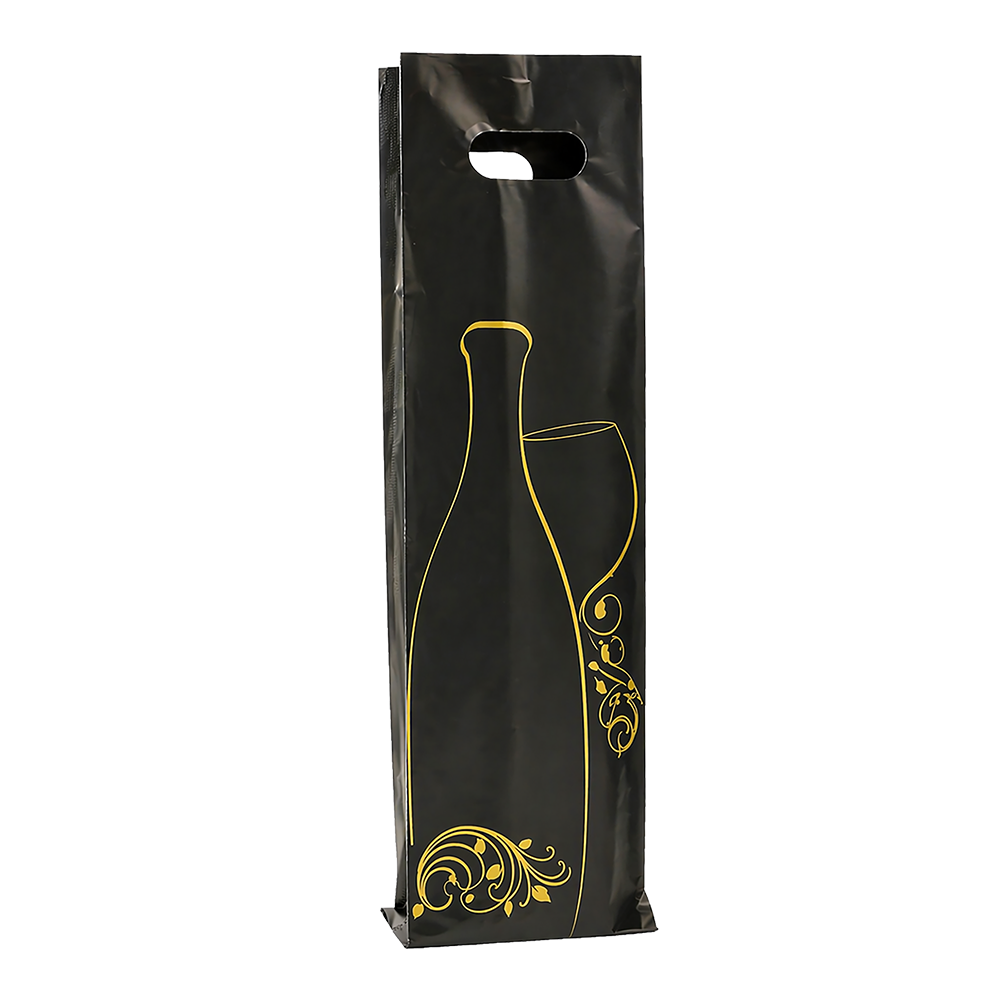 SAC PLASTIQUE 1 BOUTEILLE NOIR/OR