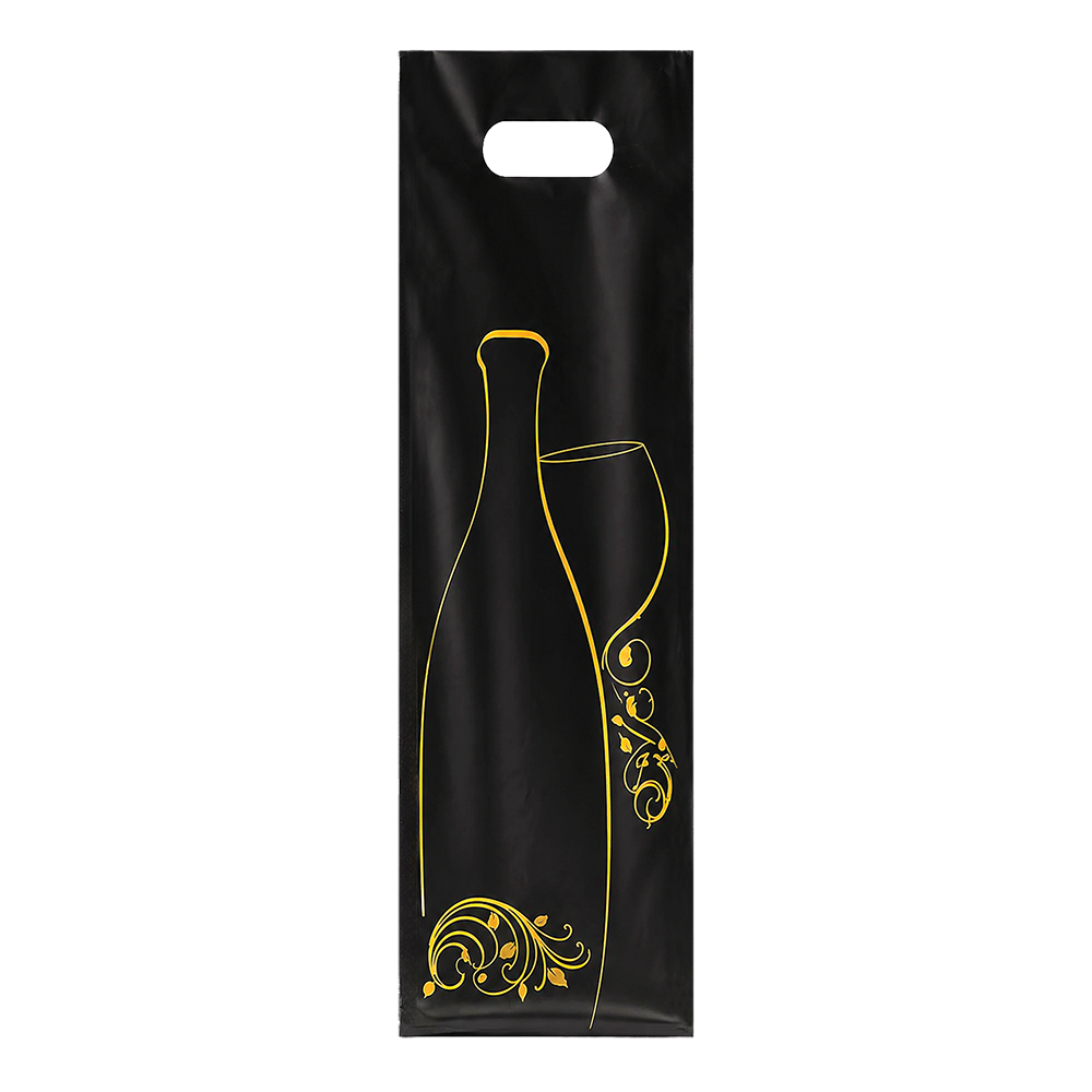 SAC PLASTIQUE 1 BOUTEILLE NOIR/OR