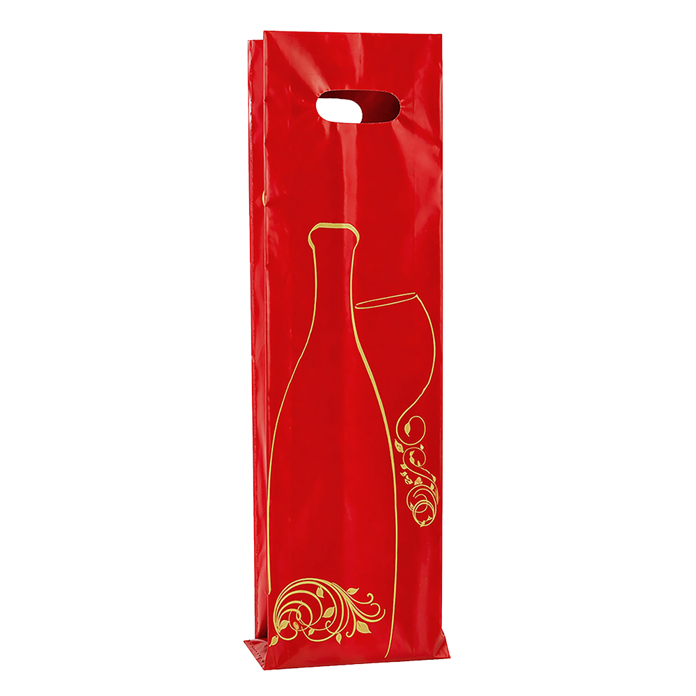 SAC PLASTIQUE 1 BOUTEILLE ROUGE/OR