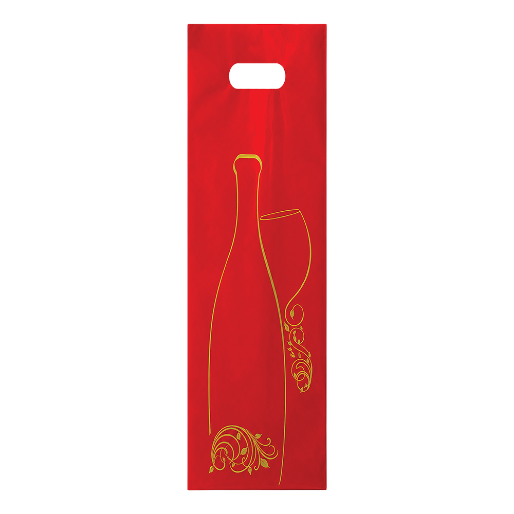 SAC PLASTIQUE 1 BOUTEILLE ROUGE/OR