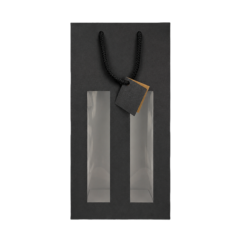 SAC 2 BOUTEILLES  KRAFT NOIR AVEC FENÊTRES